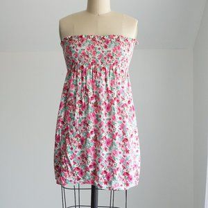 Pink Green Floral Strapless Tunic Dress Small